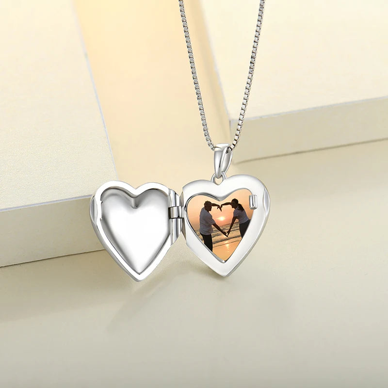 S925 Sterling Silver Women Holds Picture Polished Love Heart Locket Pendant Necklace Jewelry Girls Birthday Gifts