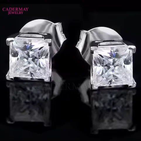 Cadermay Moissanite Ring Earrings Jewelry Set 925 Sterling Silver 8mm Princess Cut Moissanite Ring with 0.5ct Earrings for Gift