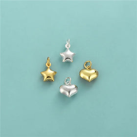 Unique 925 Sterling Silver Puff Star Heart Charm Pendant for Jewelry Making Accessories Supplies