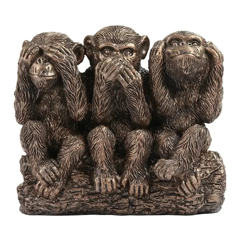 Hot Sale Classic Three Wise Monkeys Resin Statue Set Antique Bronze Finish with Wood BasePhilosophy Home Office Decor for Desk