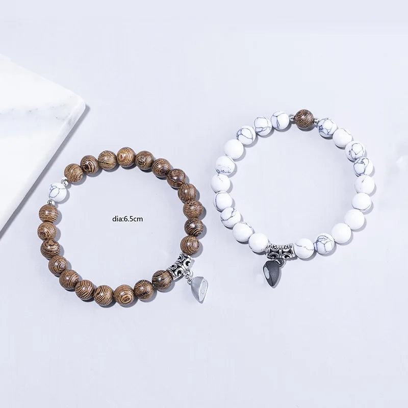 Small Business Support Handmade Stone Boutique Valentines Couple Gift Bracelet Magnetic Heart Charm Pendant Bracelets Jewelry