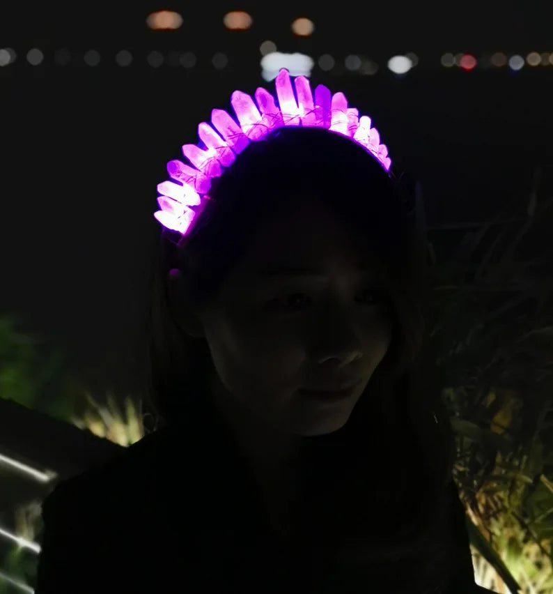 Diy Hot product LED luminous natural crystal headband hair accessories cosplay purple hair accessories