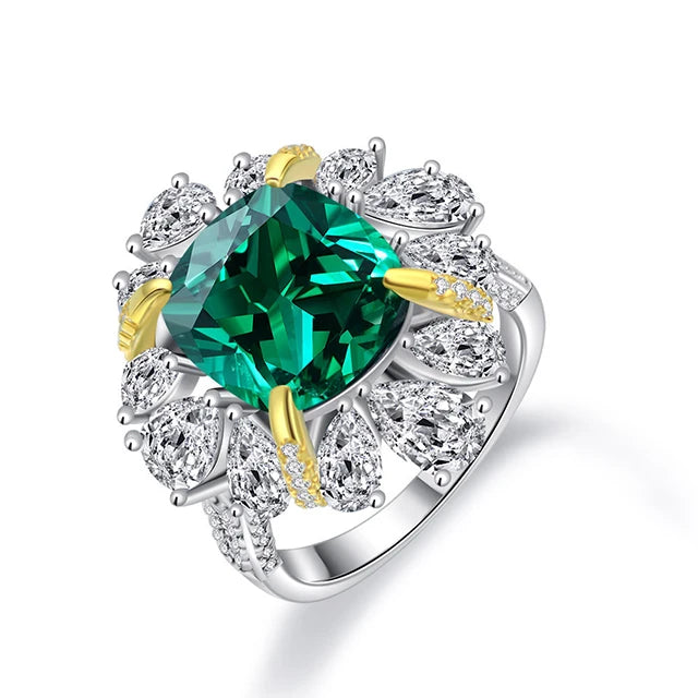 2020 New 925 Sterling Silver Ring  Green Gem Diamond Ring for Women