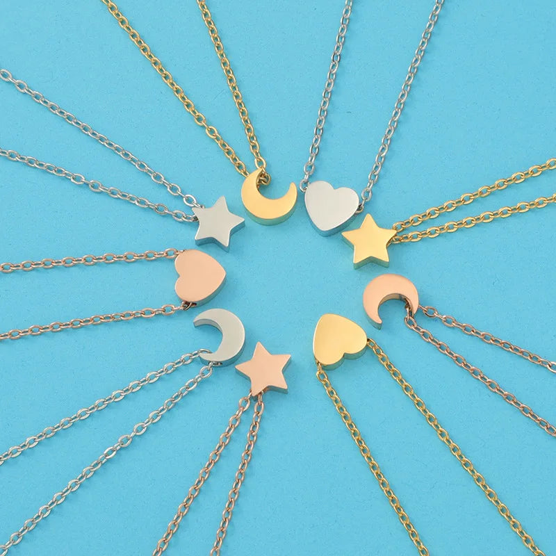 Fashion Customized Jewelry Stainless Steel Blank Heart Star Moon Charm Pendant Necklace for Women