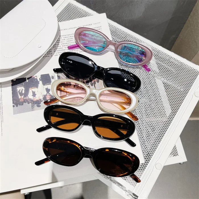 New Trendy Personalized Contrast Pink Purple Pearl Color Hip Hop Punk Sunglasses Small Frame Oval Sunglasses With Metal Star