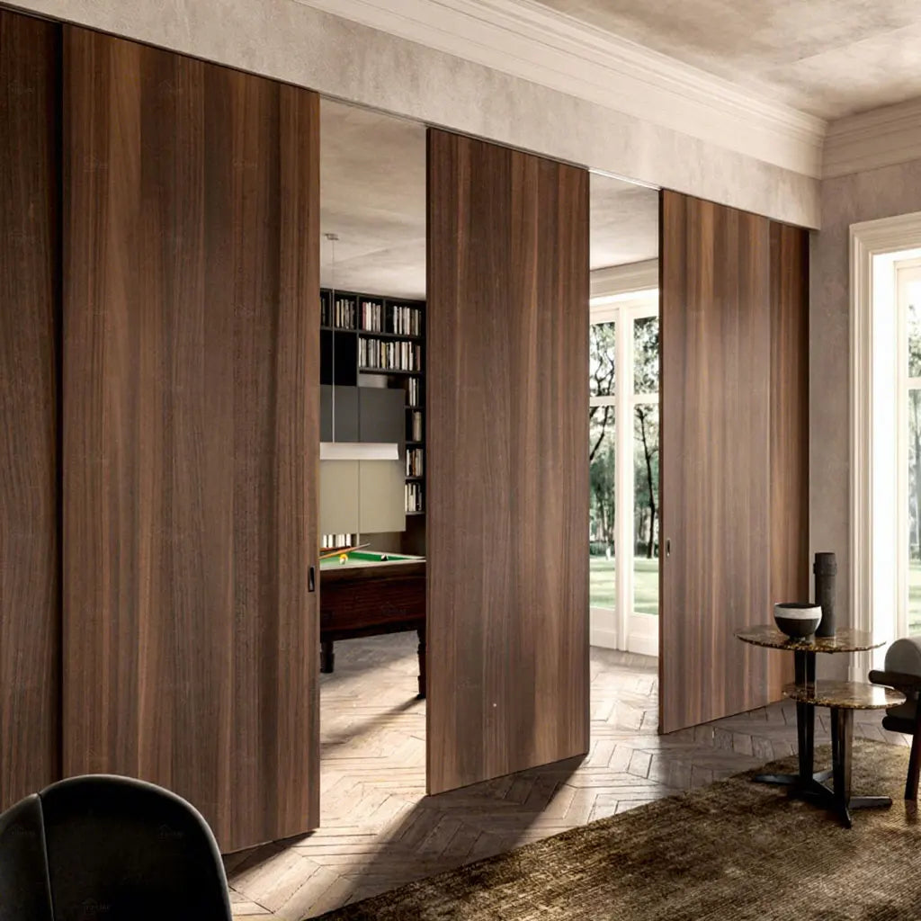 European Standard Walnut Sliding Door Invisible Interior Wood Ghost Sliding Door Invisible Hidden Invisible Flat Sliding Door