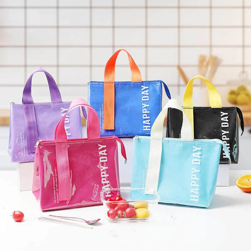 Clear Pvc Aluminum Foil Food Lunch Thermal Insulation Picnic Bag Waterproof Student Bento Lunch Reusable Tote Cooler Bag