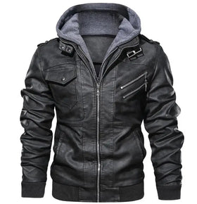 Wholesale Men Motorbike Pu Leather Jacket for Winter Custom Design Zipper up Casual Motorcycle Jacket With Hood
