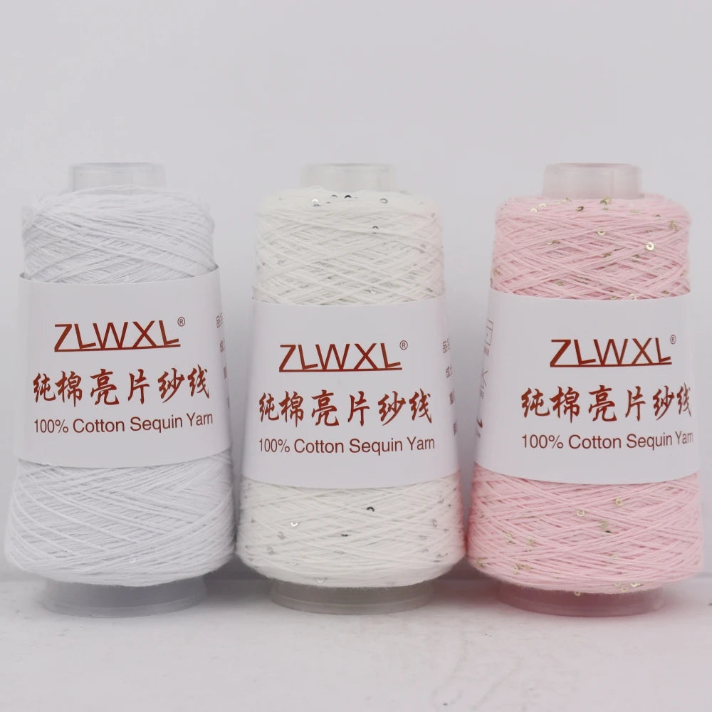 100g 800m Wholesale Fancy 100% Cotton Yarn 2mm Transparent Sequins High Tenacity Hand Knitting Weaving Embroidery Sewing