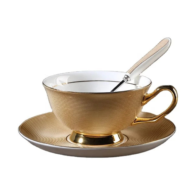 Europe 200ml Luxury Ceramic Coffee Cup Saucer Set with Gold Rim and Tray Noble Saucer Spoon for Tea and Coffee
