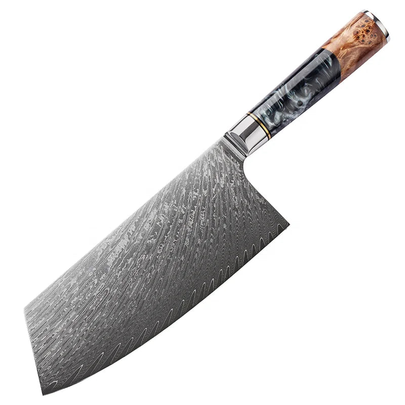 7.5 Inch Cleaver Knife JDH Damascus Kitchen Knife 67 Layers Damascus Steel with Black Resin Wood Handle