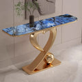 Contemporary Baroque Style Long Stainless Steel Console Table Gold Square Narrow Entry with Storage for Living Room Furniture