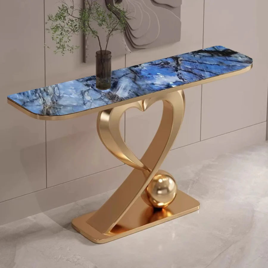 Contemporary Baroque Style Long Stainless Steel Console Table Gold Square Narrow Entry with Storage for Living Room Furniture
