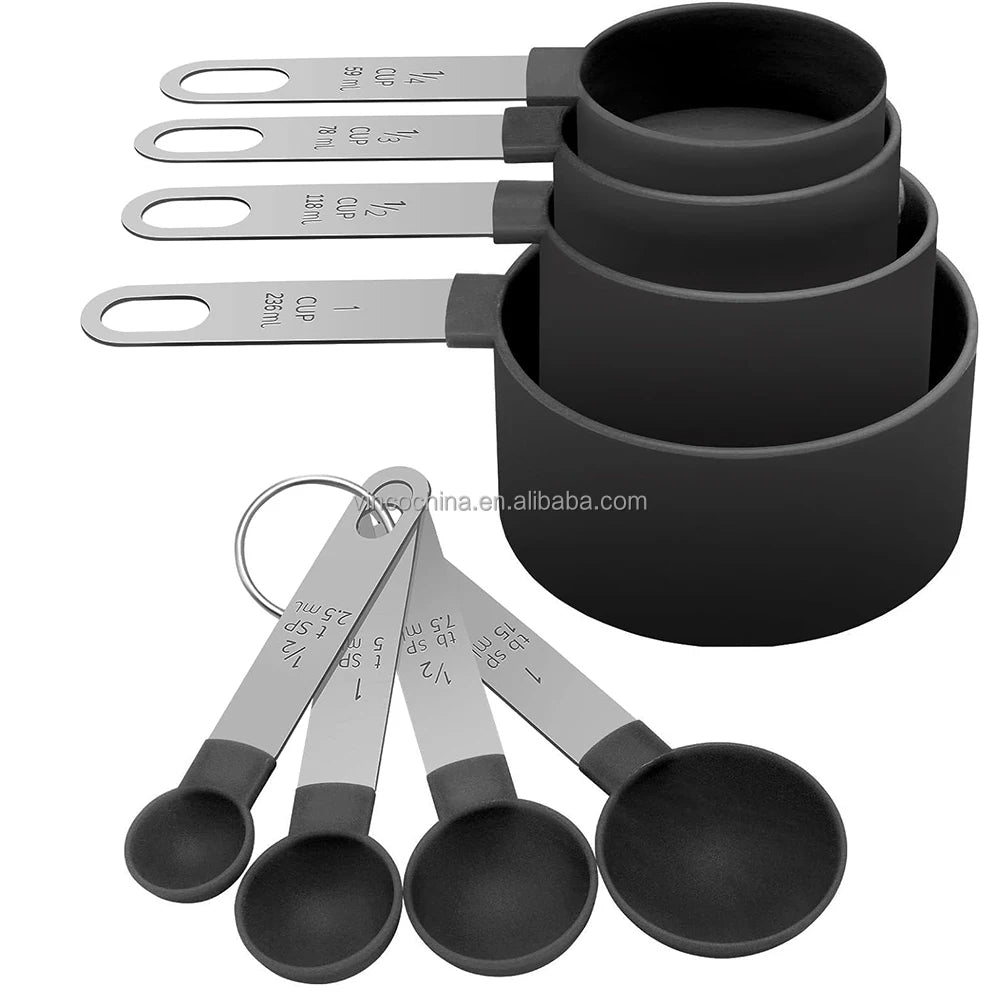 8 Pieces Nesting Measuring Cups and Spoons Set with Stainless Steel Handle for Dry and Liquid Ingredient