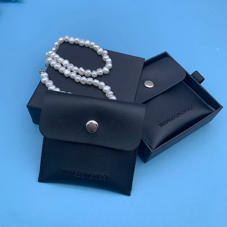 Black Custom Emboss Pu Leather Jewelry Pouch with Box