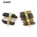 WT-P1690 Amazing Natural Raw Stone Smoky Quartz Connectors for Jewelry Necklace Bracelet Design Women Double Loops Stone Pendant