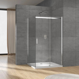 Exceed 2024 Portable Bathroom Frameless Rectangle Sliding Glass Shower Enclosure
