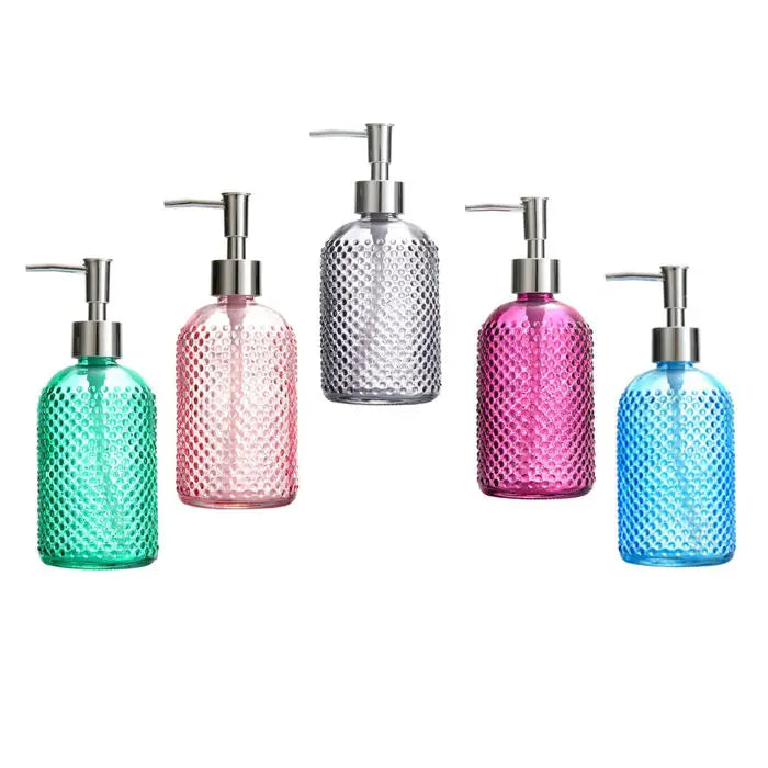Wholesale Clear and Color Packaging Empty Round 500ml Glass Liquid Cream Pump Bottle Soap Dispenser