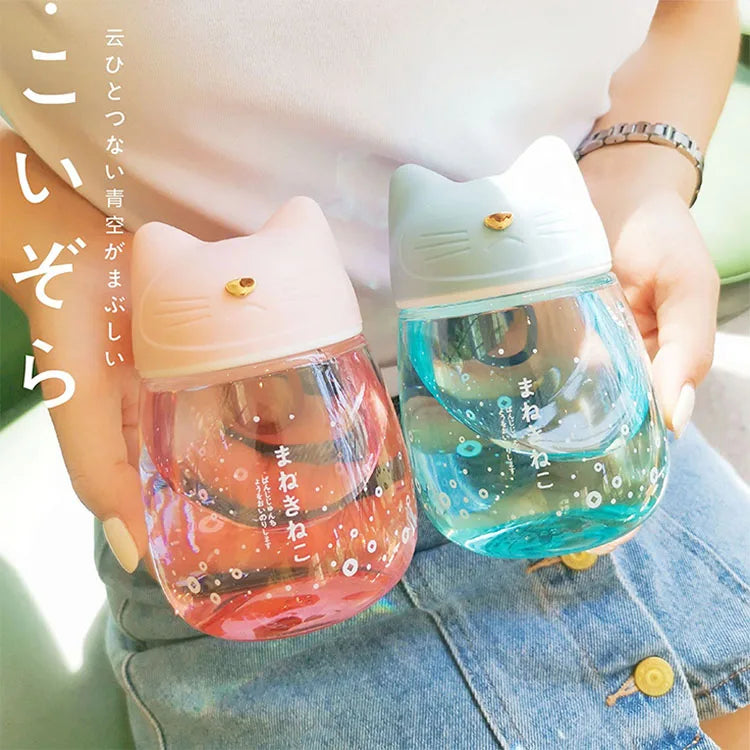 Cat Cute Cartoon Japanese Style Creative Girl Tumbler Portable Drinking Kettle Mini Water Mug Glass Bottle