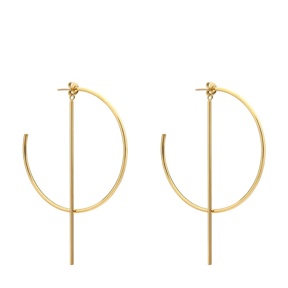 Simple Circle Line Dangle Earrings Women Korean Stylish Stainless Steel Wire Big Long Drop Earring Abstract Jewelry