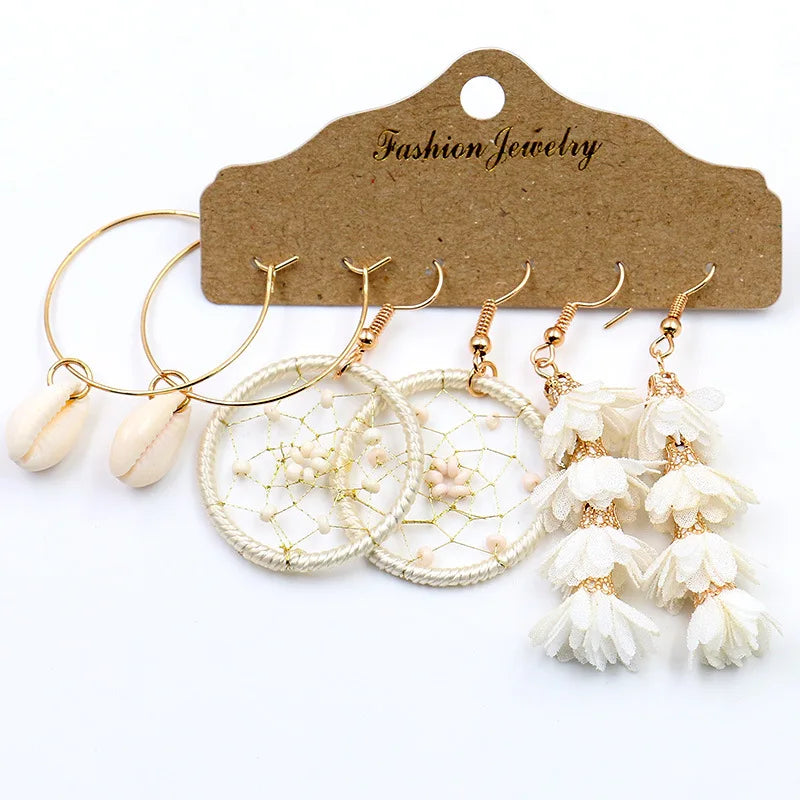 New Gold Large Hoops Tassel Earrings Set Pearl Stainless Steel Fashion Earrings Jewelry for Women