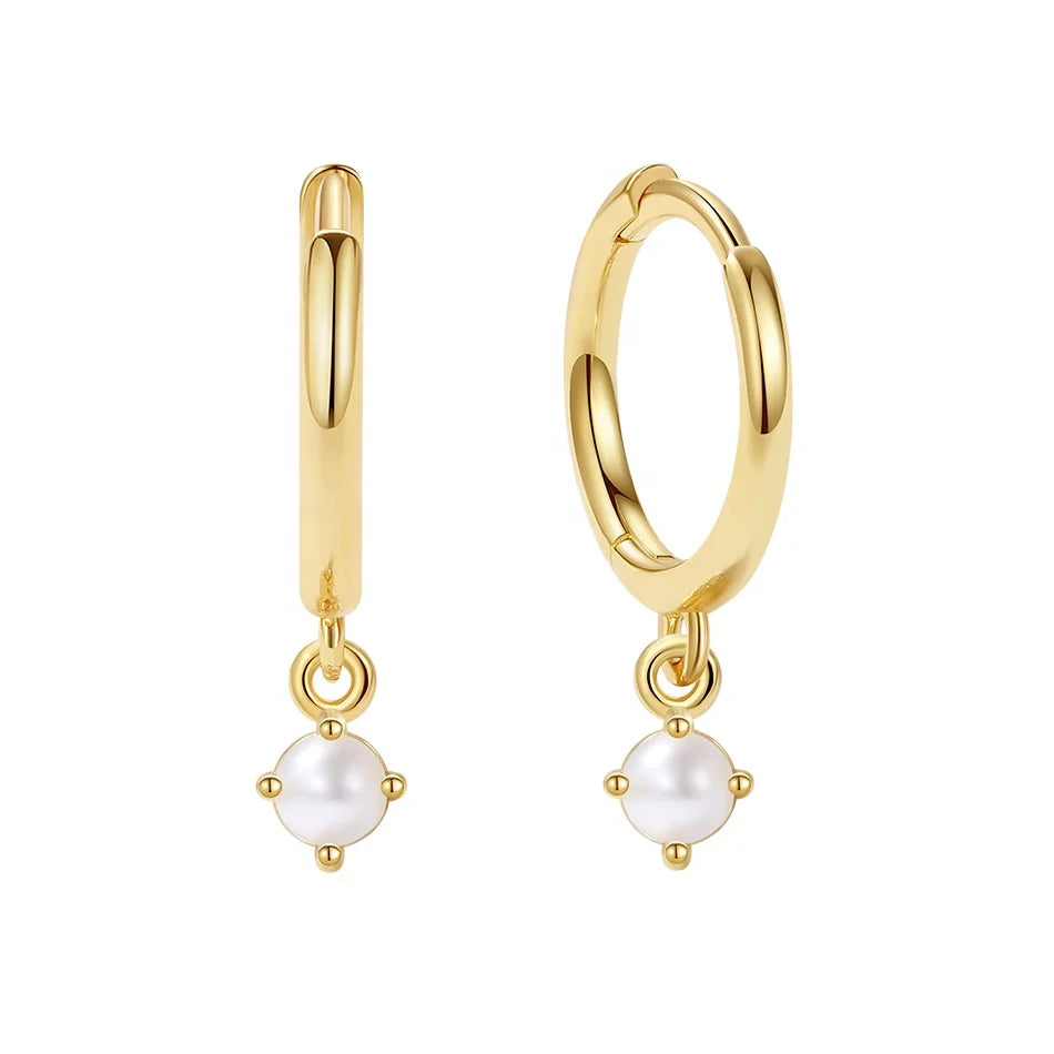 Nagosa Factory Price 925 Sterling Silver Jewelry 18k 14k Gold Vermeil Pave Pearl Hoop Earring for Women