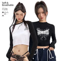 Wholesale Custom 95% Cotton 5% Spandex Soft Elasticity Black Raglan Long Sleeves Sexy Women Crop Top Tshirt