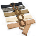 Wide Wooden Buckle Waist Belt Closure Summer Bohemian Vacation Linen Woven Belt for Women