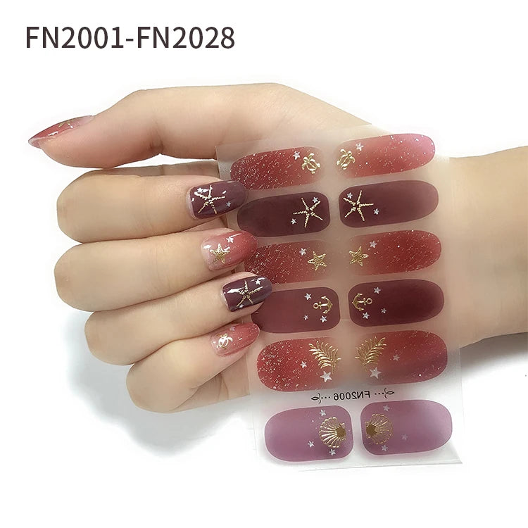 Custom Supplies French Style Nail Art Stickers Wraps Accessories Luxury Waterproof Rhinestone Gold 3D Metallic Nail Jel Strips