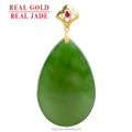 Certified Grade a Spinach Green Hotan Jade Green Jade Water Drop Pendant Genuine 18K Gold Inlaid Natural Jade Pendant Necklace