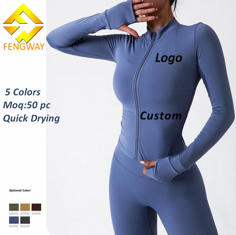 Fengway Custom Women's Long Sleeve Running Jacket Breathable Sportswear Top for Gym Yoga Outdoor Solid Pattern Stand Collar