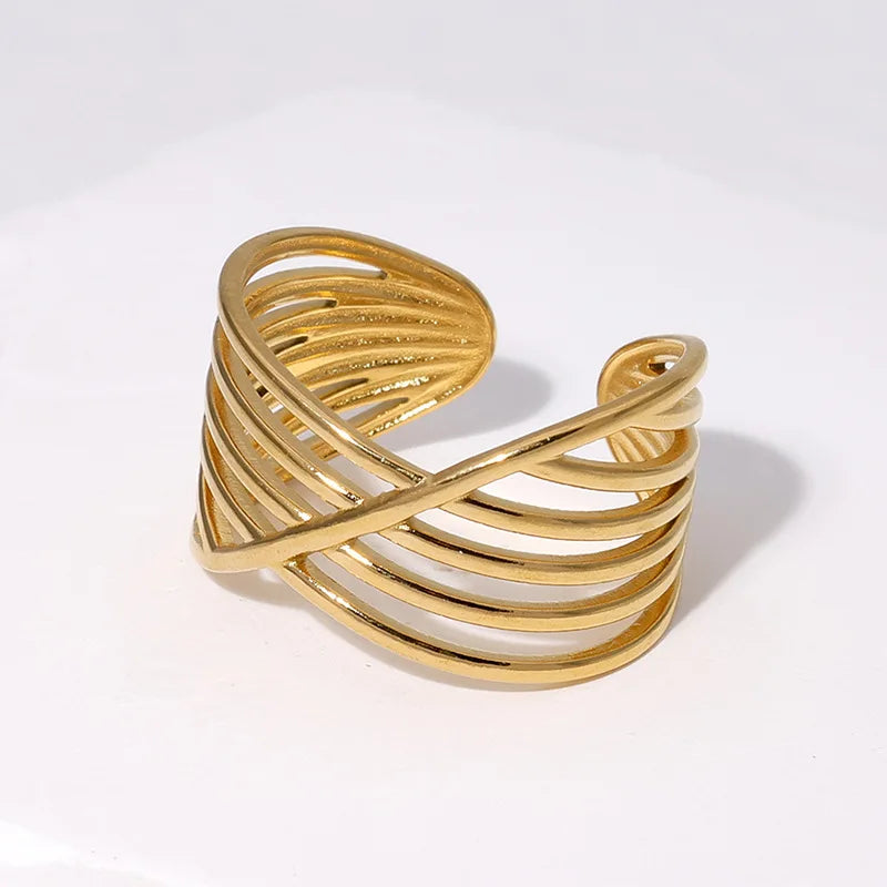 Beimai OEM Geometric Lines Non-fading Stainless Steel Opening Adjustable Rings