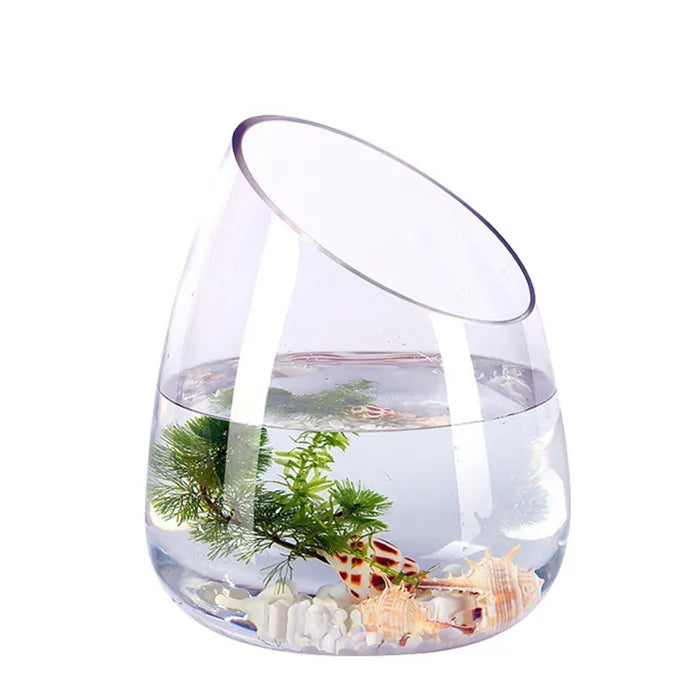 Mini Oblique Mouth Thickened Transparent  Glass Round Goldfish tank Vase  for Office Desktop