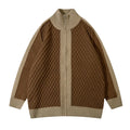 2024 Custom Crew Neck Cardigan Sweater Mental Zipper Full Sleeve Cable Knit Sweater Jacquard logo Winter Knitted Sweater