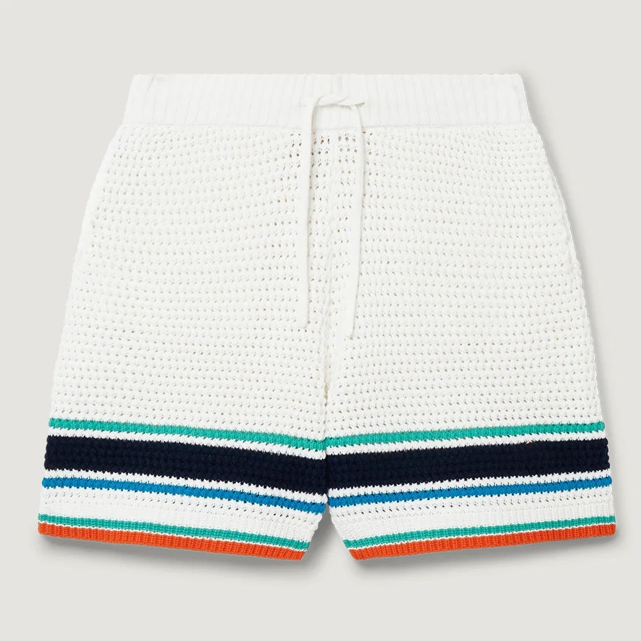 Custom Design Logo Summer Swimming Football Basketball Beach Golf Sport Cotton Striped Hollow out Mesh Tennis Crochet Men Shorts