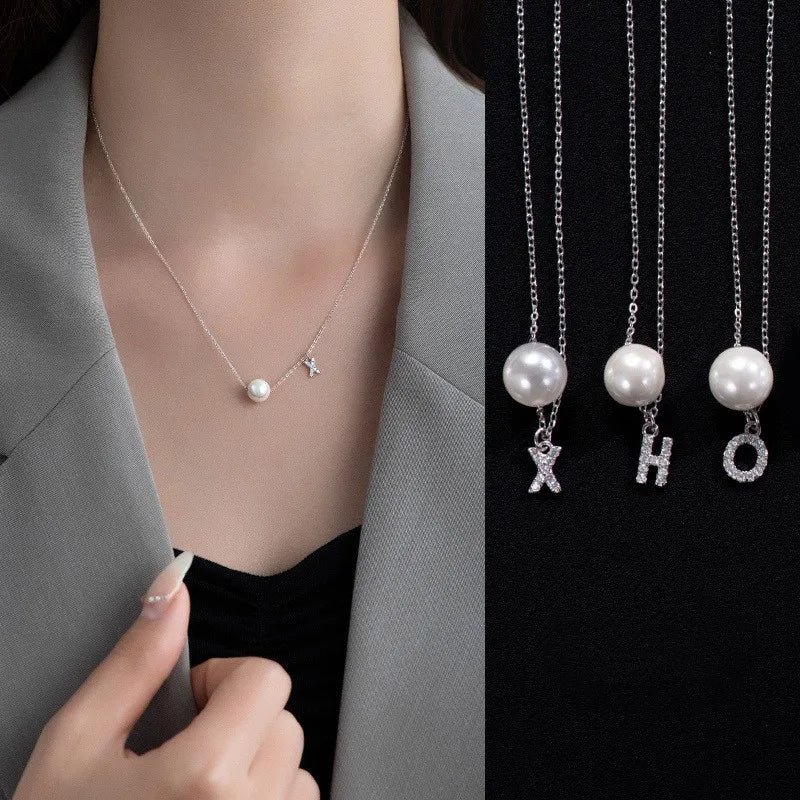 A to Z Initial Letter 26 Charms Women Fine Jewelry 925 Sterling Silver Pearl Necklace Pendant