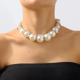European American Style Heavy-duty Diamond Wrapped Pearl Necklace ZA Retro Light Luxury Personalized Short Necklace for Women