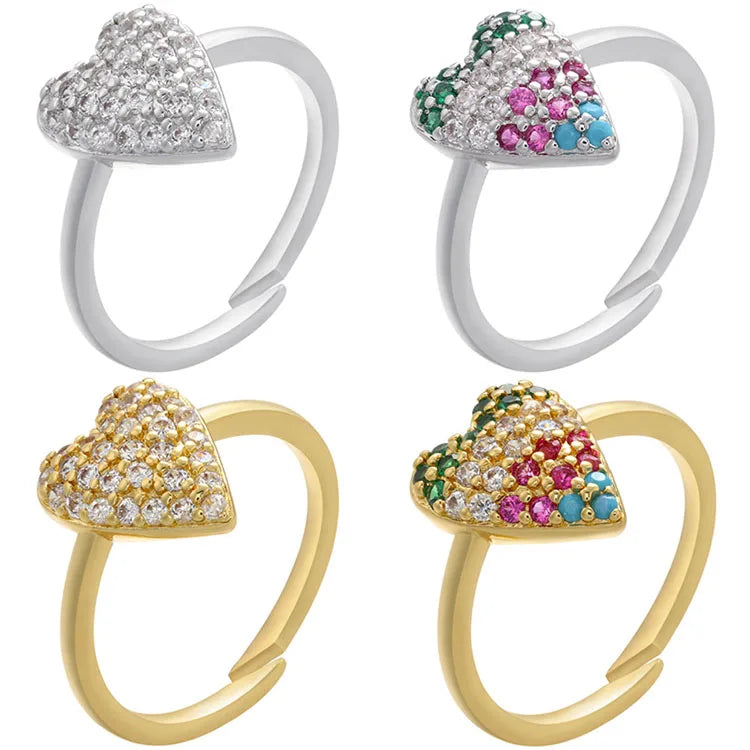 RM1538 Dainty 18k Gold Plated Cubic Zirconia CZ Micro Pave Love Heart Shaped Rings for LadiesValentine Mothers Day Gift
