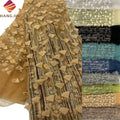 Luxury Beaded 3D Floral Bridal Lace 3D Flower Embroidered French Tulle Lace Fabric with Sequins Beads for Women's Party Dresses