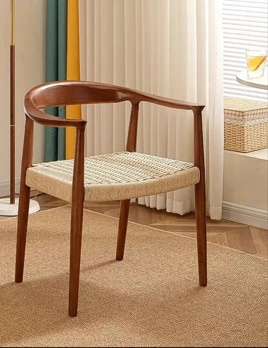 BST Luxury Solid Wood Rattan Dining Room Chair High Quality Furniture Solid Wood Arm Kennedy Chair Rattan Chair