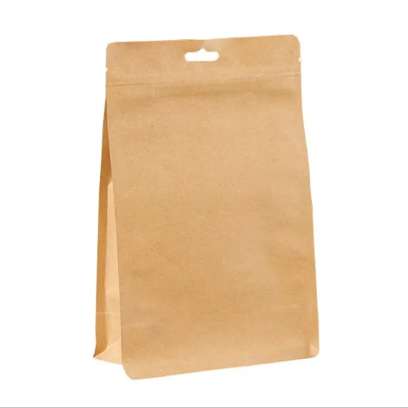 Customized Flat Bottom Stand up Kraft Printed Paper Snack Food Packaging Bags With Zipper