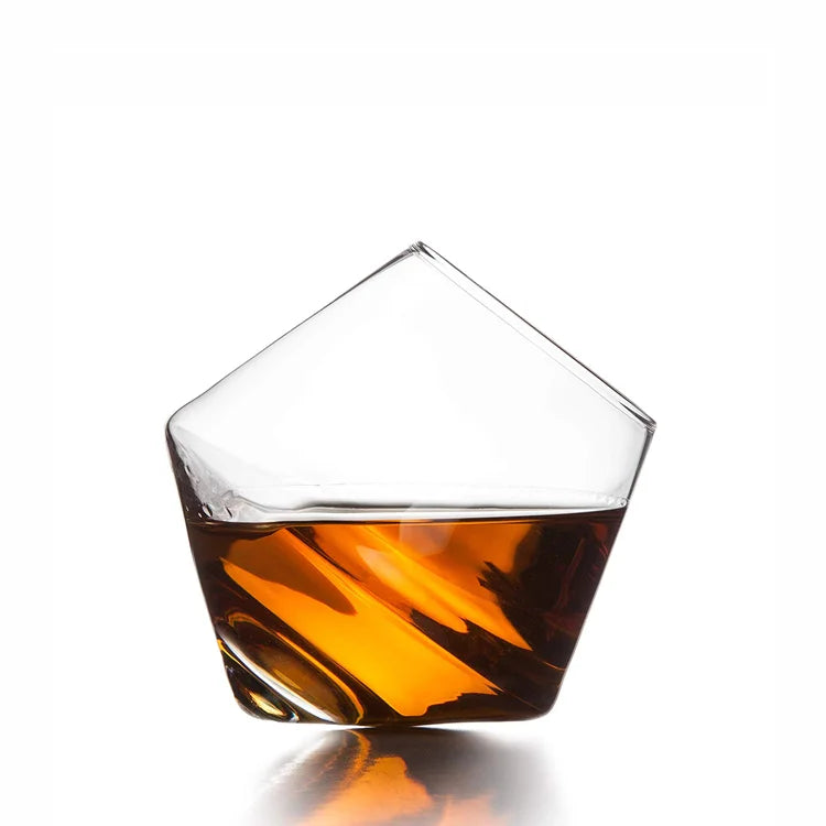 Transparent Lead Free Custom Crystal Slanted Bottom Rocking Hand-blown Stemless Tilted Rolling Whiskey Glass Tumbler