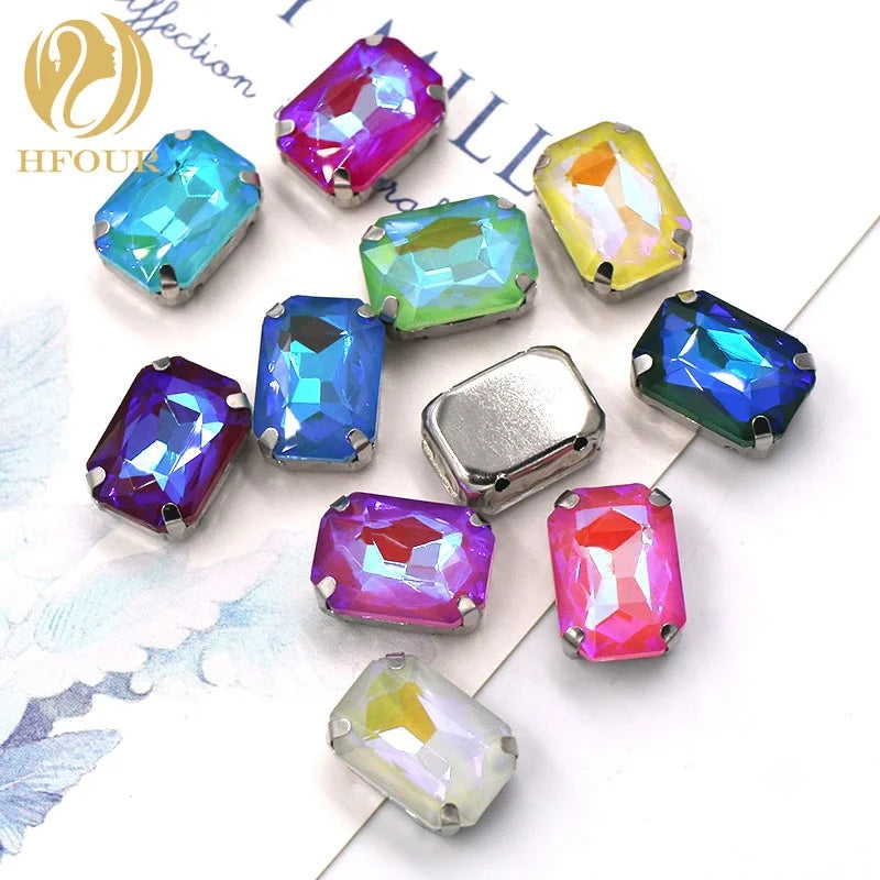 Jelly Candy AB Color Sew Glass Crystal Rectangle Shape Claws Strass Rhinestones for Jewelry Handmade