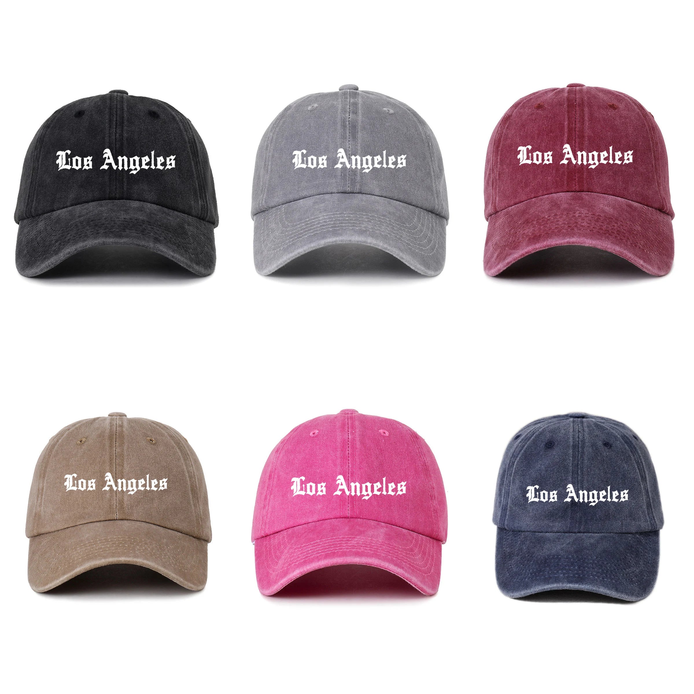 Vintage Washed Denim Custom Baseball Caps Custom Embroidery Logo   LOS ANGELES Caps Unisex Fitted Baseball Sports Cap Hats