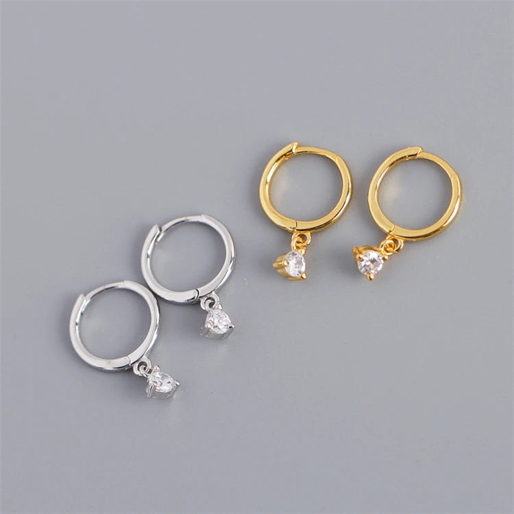Simple Trendy Geometric Round Shape Zircon 18k Gold 925 Sterling Silver Fashion Huggie Hoop Earrings for Women
