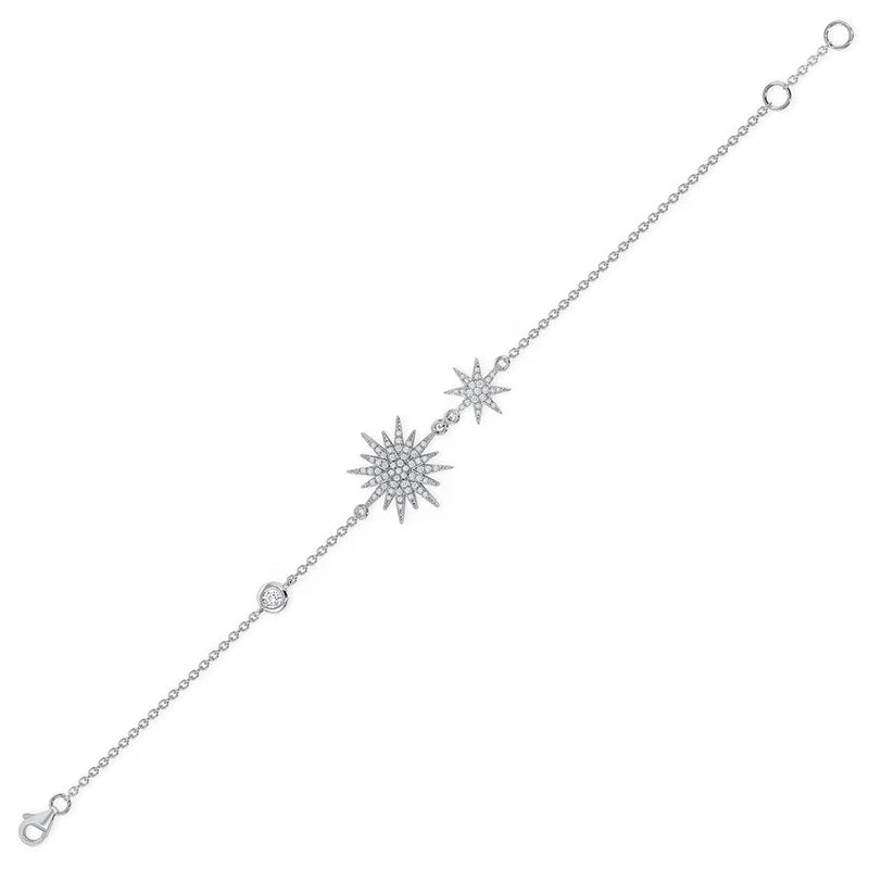 Brilliant Fine Jewelry 925 Sterling Silver Wholesale 18k Gold Plated Cz for Women Jewelry Star Link Chain Silver Bracelet