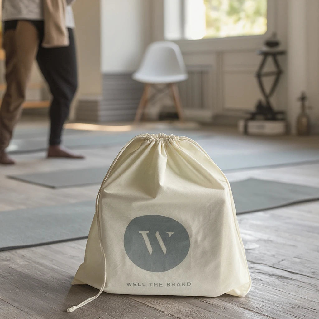 Custom Logo Silk Screen Print Organic Cotton Swimming Suit Pouch Muslin Drawstring Yoga Suit Packing Bag
