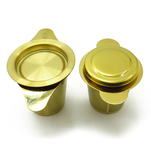 Home Office Gold Customized Logo Double Handle Fine Mesh Loose Leaf Tea Strainer
