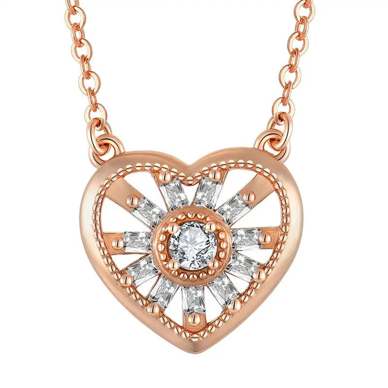 YH JEWELLERY Fine Jewelry Rose Gold Plated Heart Necklace 3A Cubic Zirconia Heart Shape Necklaces for Women Girls Jewelry