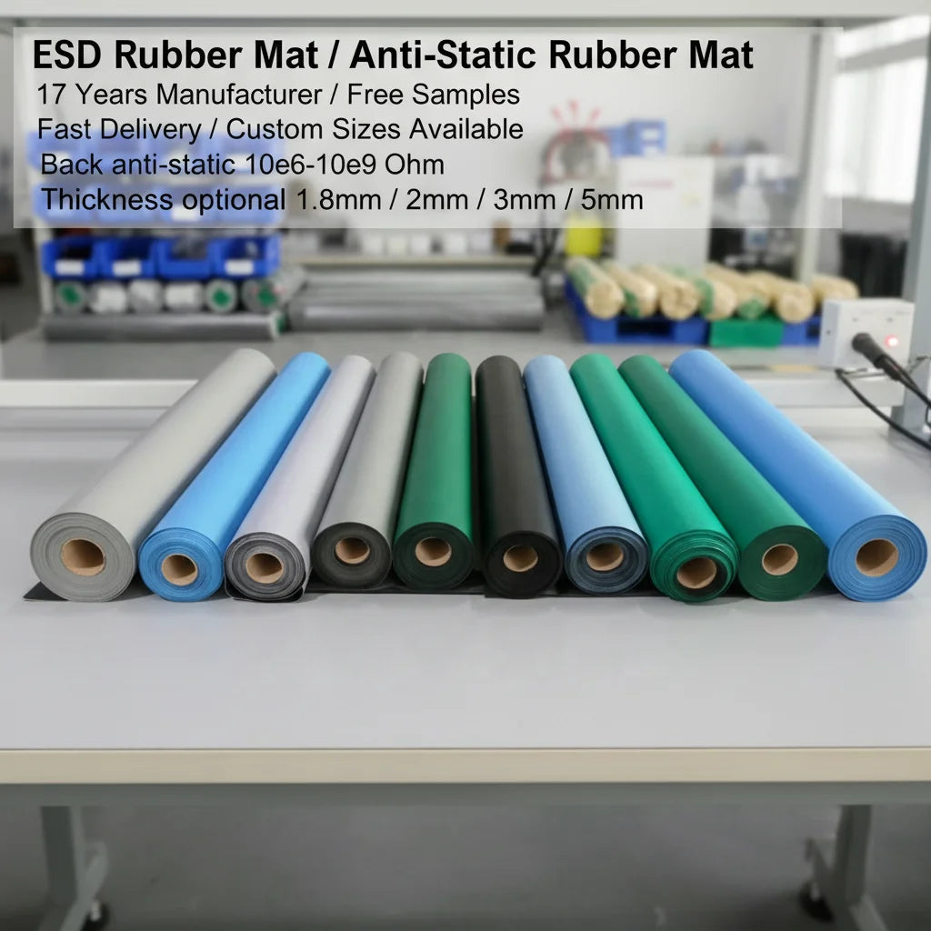 1.6mm 1.8mm 2mm 3mm 5mm Thickness Green Gray Blue Color 450 X 600 Antistatic  Anti-static Table Mat Roll ESD Table Rubber Mat